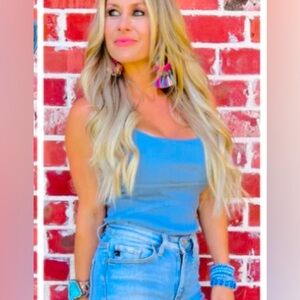 Knitted & Ribbed Blue Stone Bodysuit Tank M $55